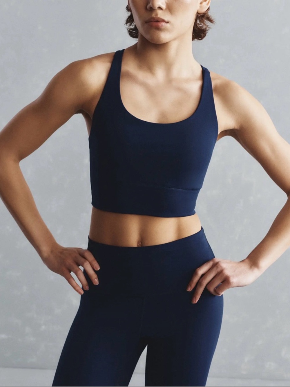 Quince Long Line Strappy sports Bra in Navy Size Large r336